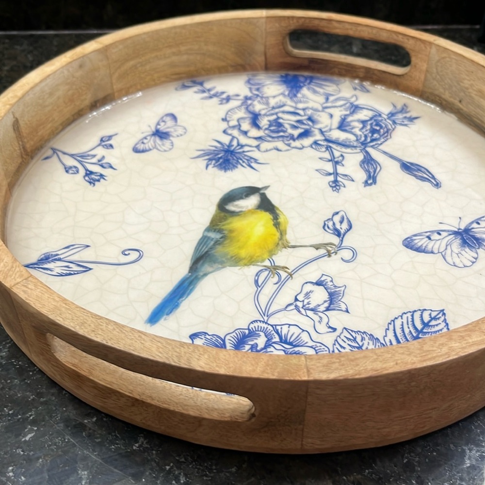 Round Blue Bird Tray - Picture 2 of 6